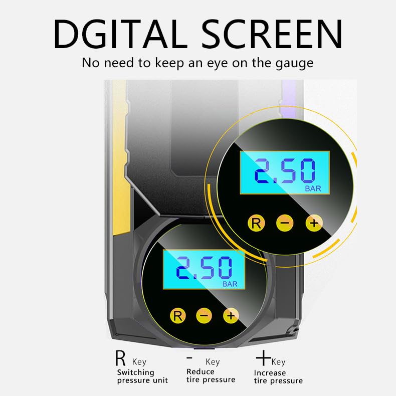 LONLEEYU Tire Inflator, Portable Air Compressor Pump for Car Tires, 12V DC Auto Tire Pump with Digital Pressure Gauge, 150PSI with Emergency LED Light for Car Bike