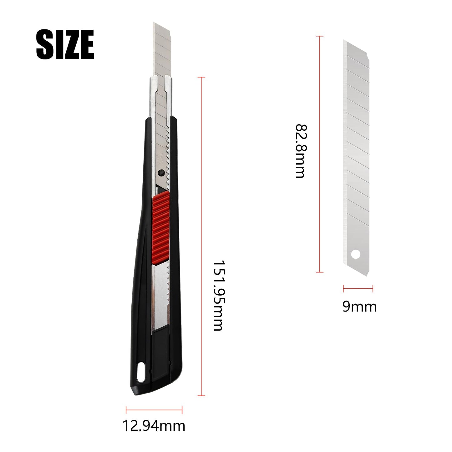Metal Box Cutter Body, with Safety Lock (Black Red)