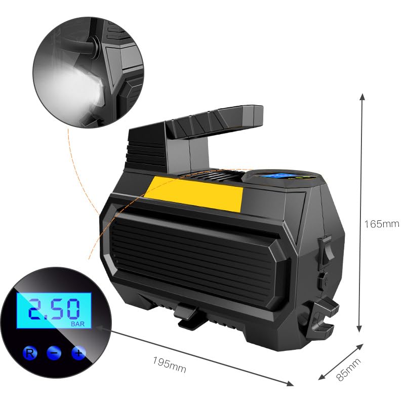 LONLEEYU Tire Inflator, Portable Air Compressor Pump for Car Tires, 12V DC Auto Tire Pump with Digital Pressure Gauge, 150PSI with Emergency LED Light for Car Bike