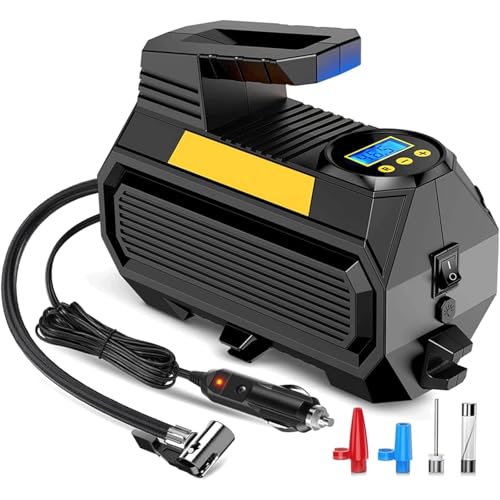 LONLEEYU Tire Inflator, Portable Air Compressor Pump for Car Tires, 12V DC Auto Tire Pump with Digital Pressure Gauge, 150PSI with Emergency LED Light for Car Bike