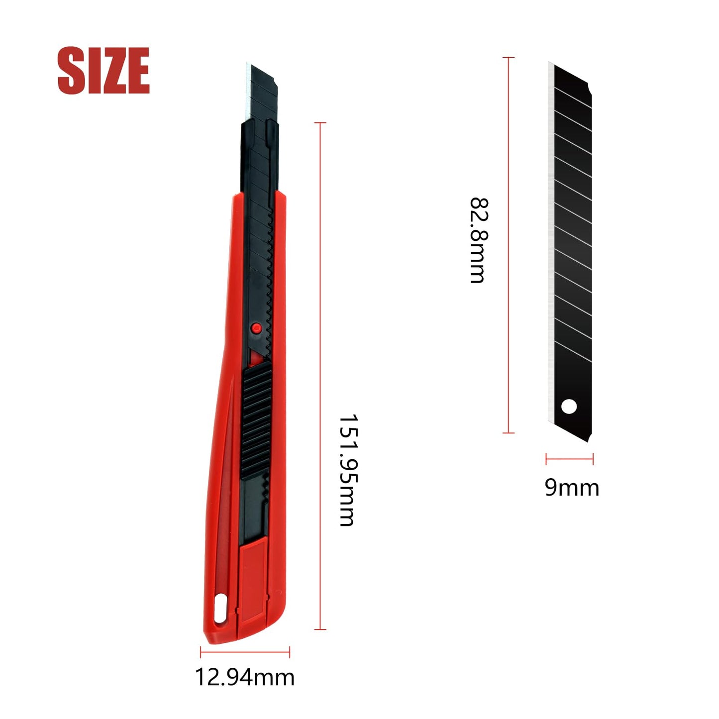 Metal Box Cutter Body, with Safety Lock (Red All Black)