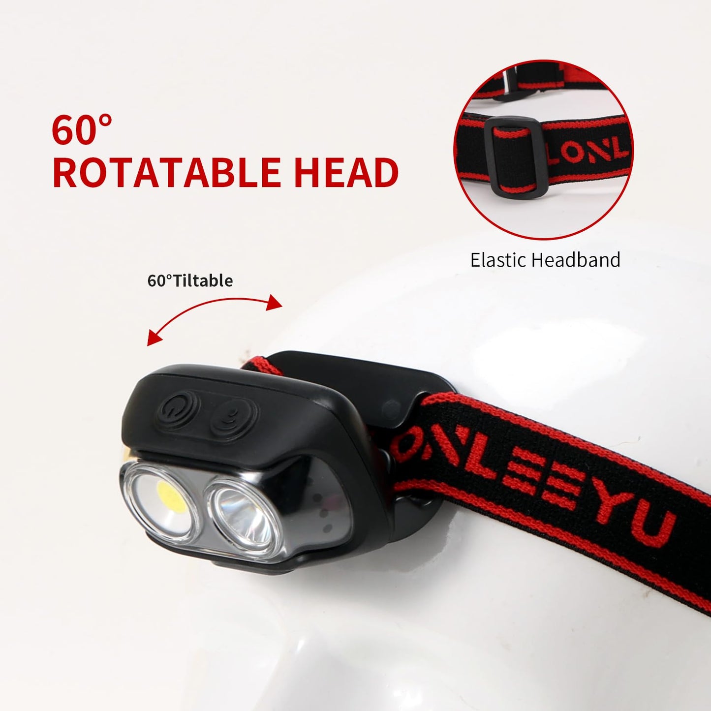 LONLEEYU Rechargeable Headlights, LED Headlight Flashlight with Motion Sensor, Adjustable Headband IPX4 Waterproof, 6 Lighting Modes Suitable for Outdoor, Running, Camping and Night Fishing