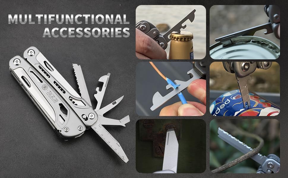 WETACTICS Multitool, light seeking 20in1,men's EDC with pocket knife, pointed nose pliers, ignition stick, folding scissors and wire stripping tool, outdoor knife gift,camping gear, stainless steel