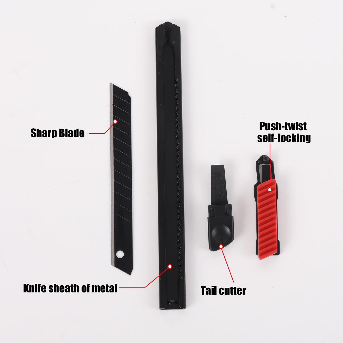 Metal Box Cutter Body, with Safety Lock (Black White)