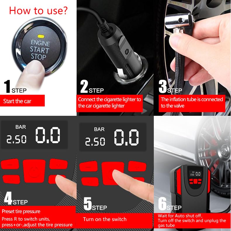 LONLEEYU Tire Inflator, Portable Air Compressor Air Pump for Car Tires, 8003