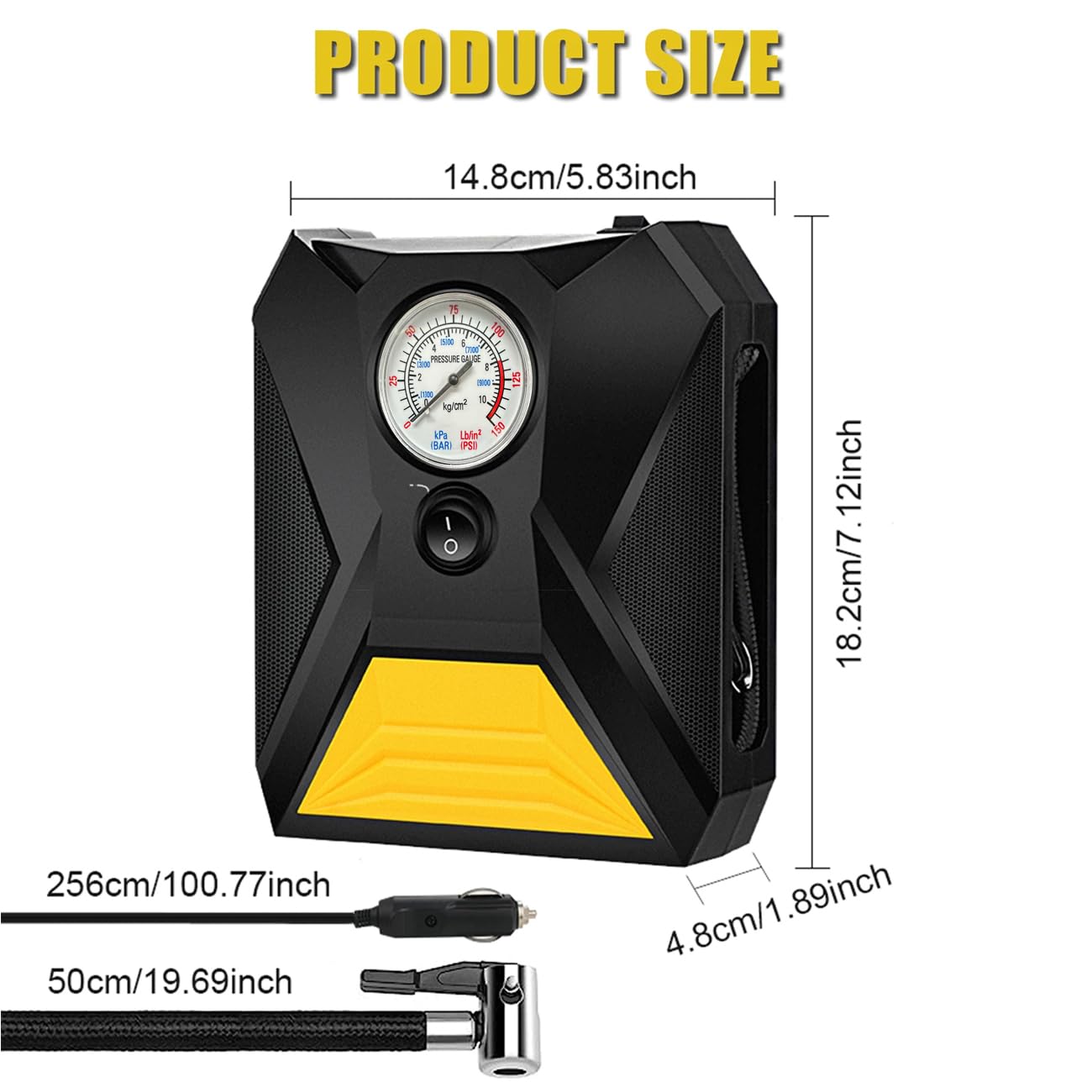 LONLEEYU Tire Inflator Air Compressor, 12V DC Portable Air Pump with Pointer Pressure Gauge and Emergency LED Light for Car Tires, Up to 150PSI for Bicycle Balloons