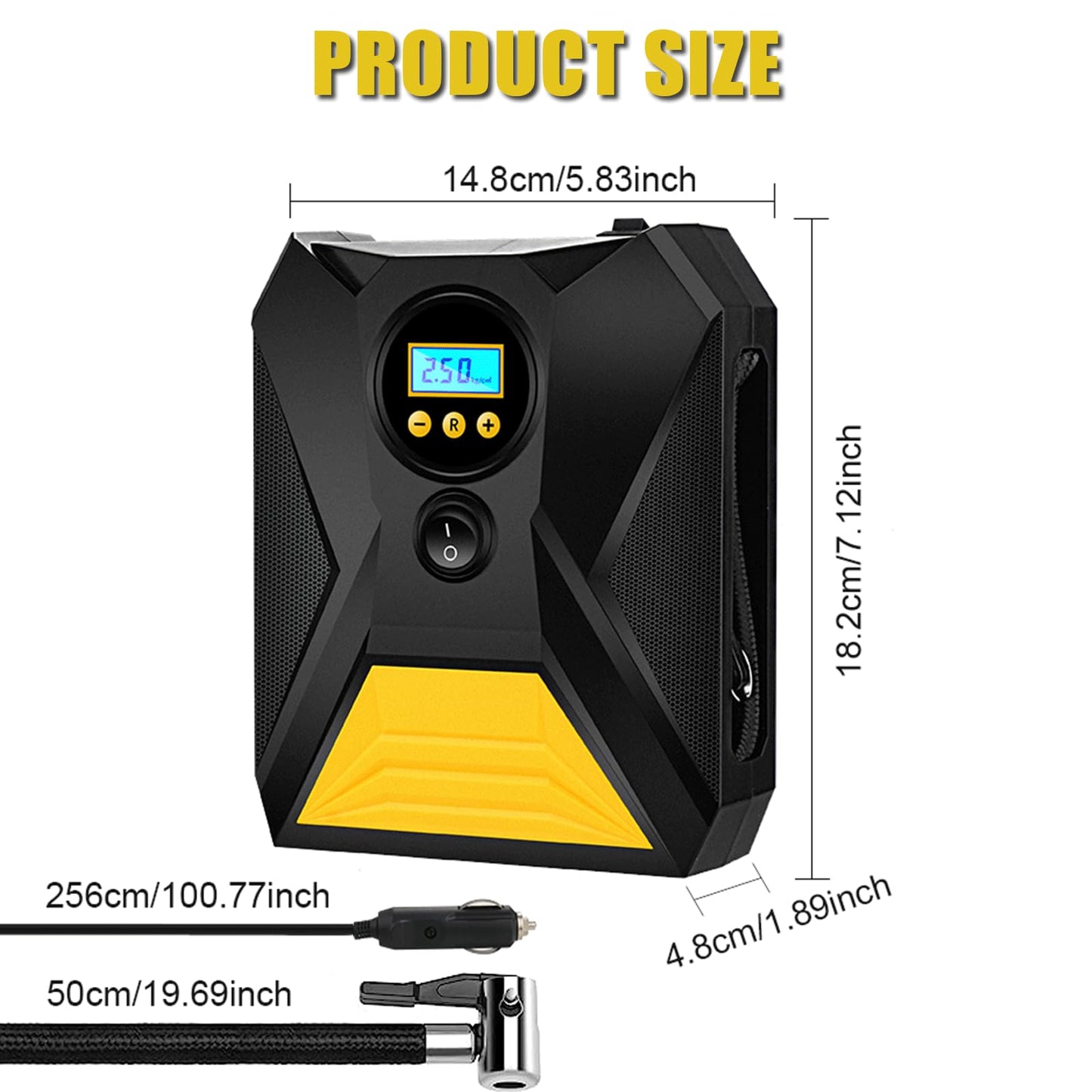 LONLEEYU Tire Inflator Air Compressor, 12V DC Portable Air Pump with Digital Pressure Gauge and Emergency LED Light for Car Tires, Up to 150PSI for Bicycle, Balloons