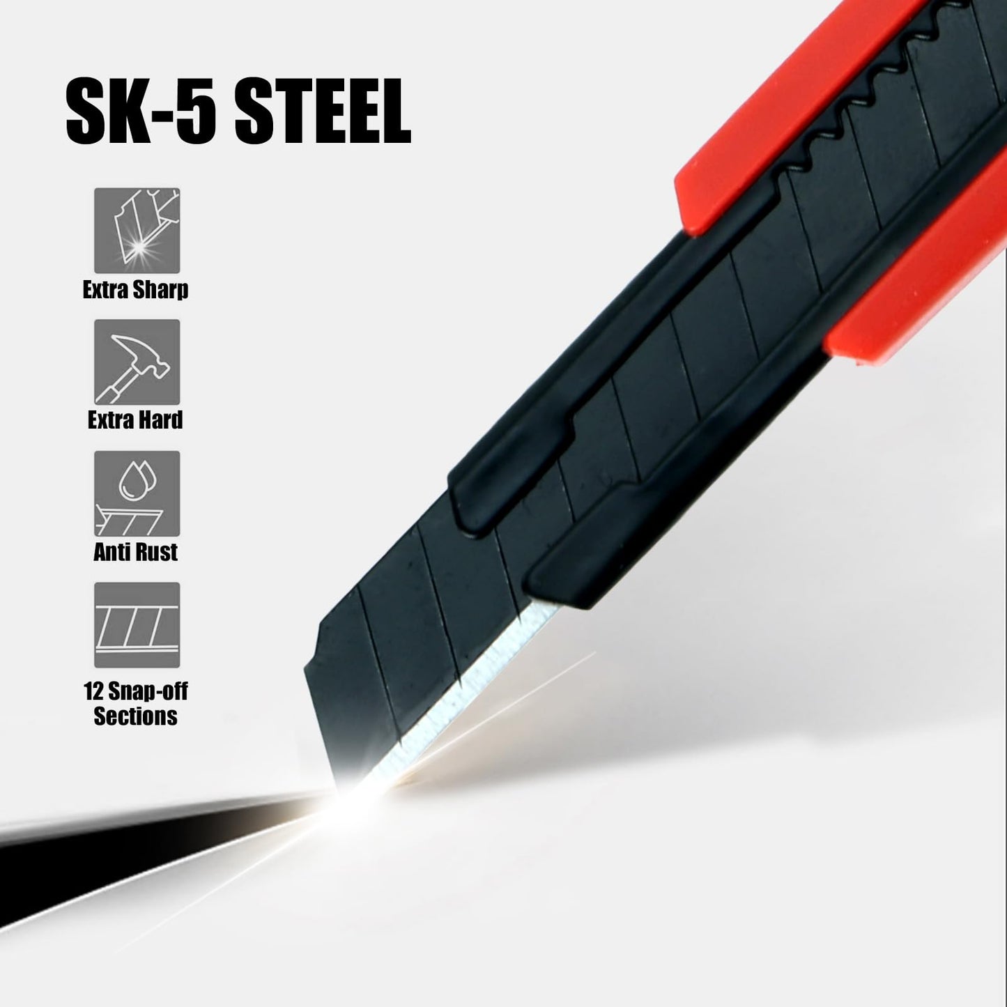 Metal Box Cutter Body, with Safety Lock (Red All Black)