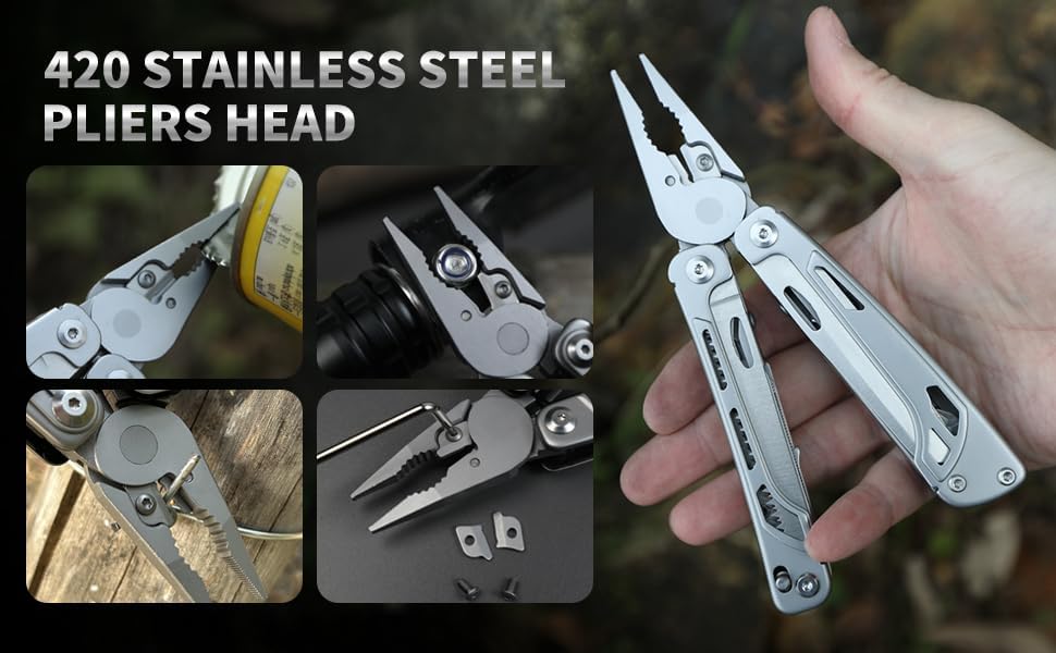 WETACTICS Multitool, light seeking 20in1,men's EDC with pocket knife, pointed nose pliers, ignition stick, folding scissors and wire stripping tool, outdoor knife gift,camping gear, stainless steel