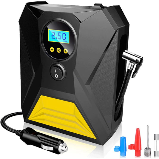 LONLEEYU Tire Inflator Air Compressor, 12V DC Portable Air Pump with Digital Pressure Gauge and Emergency LED Light for Car Tires, Up to 150PSI for Bicycle, Balloons