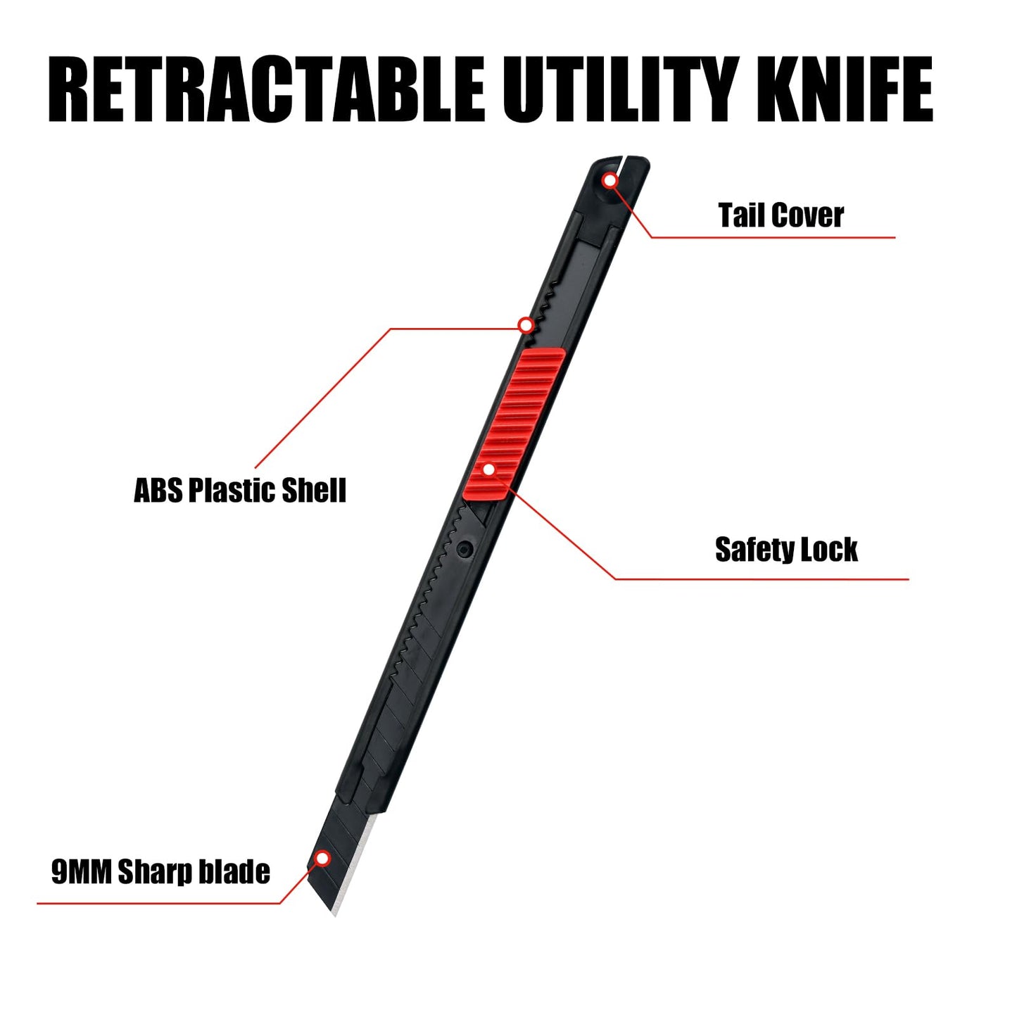 Metal Box Cutter Body, with Safety Lock (Black White)