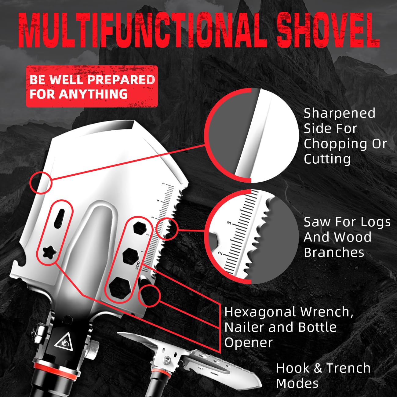 LONLEEYU Folding Survival Shovel