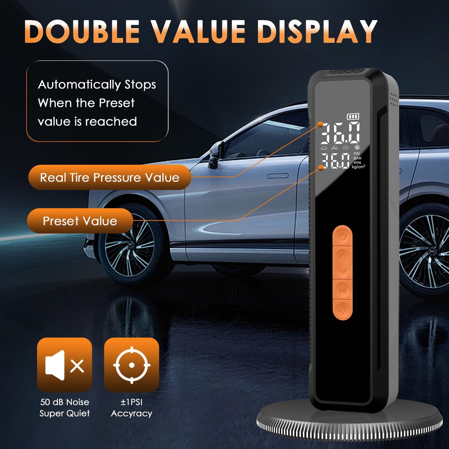 Tire Inflator Portable Air Compressor 150 PSI, Universal Electric Air Pump for Car Tires, Auto Bike Tire Pump with Digital Pressure Gauge Emergency LED Light Automatic Shut Off for Car Bicycle
