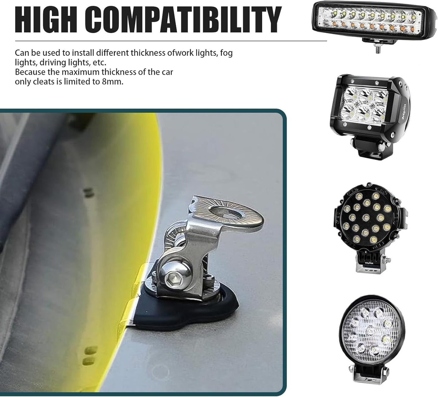 2 PCS Car Hood Light Bar Non-Destructive Fixing Bracket, Waterproof Adjustable Spotlight LED Work Light Base Buffer Fixed Column Mounting Bracket, Auxiliary Lighting Accessories (Black)