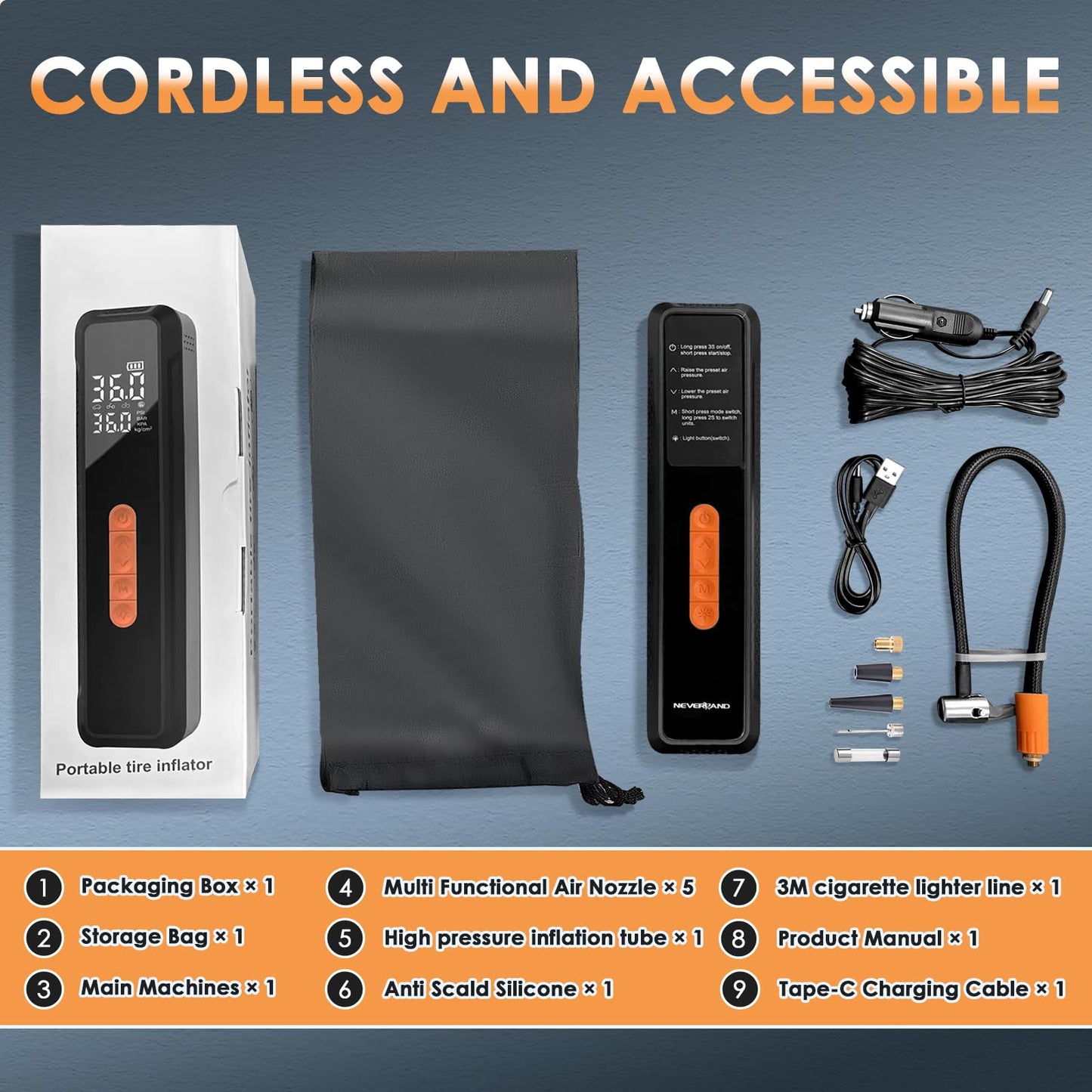 Tire Inflator Portable Air Compressor 150 PSI, Universal Electric Air Pump for Car Tires, Auto Bike Tire Pump with Digital Pressure Gauge Emergency LED Light Automatic Shut Off for Car Bicycle