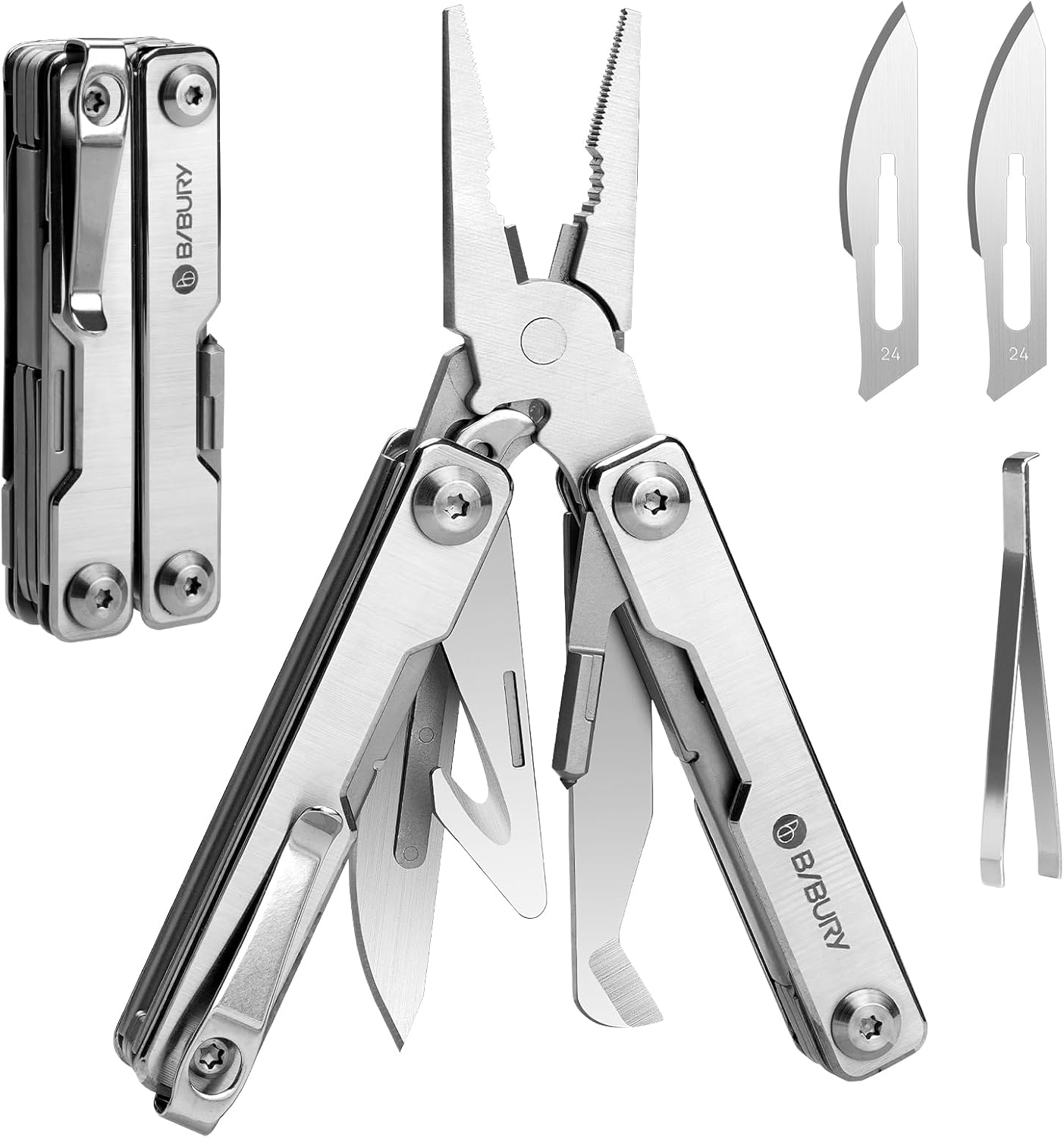 BIBURY Outdoor Mini Multitool Pliers BI2051A, Mini Pocket Pliers with Window Breaker, Seat Belt Cutter, Bottle Opener for Outdoor Survival, EDC Multi Tool with Pocket Clip, Gifts for Men & Women