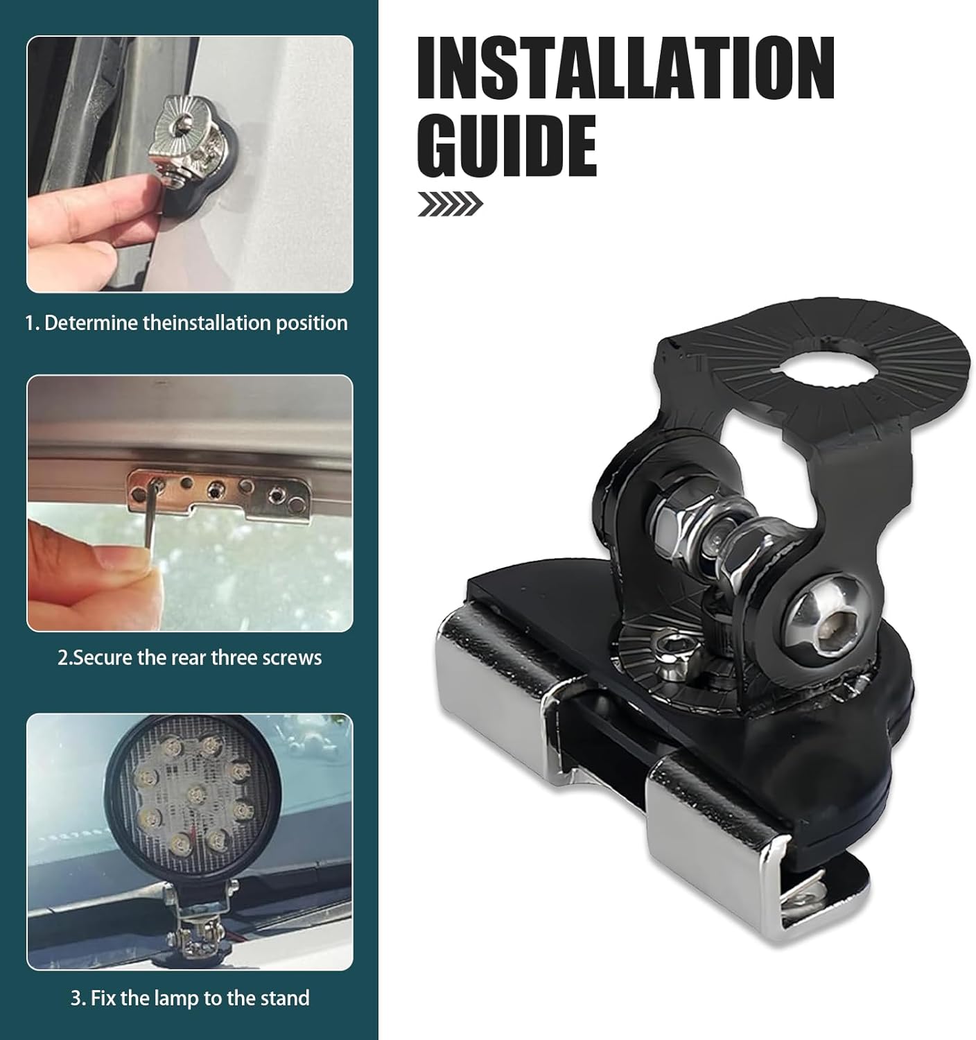 2 PCS Car Hood Light Bar Non-Destructive Fixing Bracket, Waterproof Adjustable Spotlight LED Work Light Base Buffer Fixed Column Mounting Bracket, Auxiliary Lighting Accessories (Black)