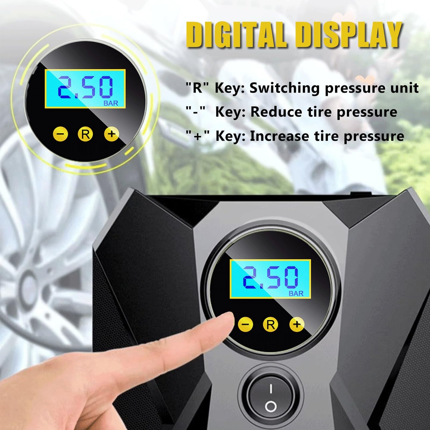 LONLEEYU Tire Inflator Air Compressor, 12V DC Portable Air Pump with Digital Pressure Gauge and Emergency LED Light for Car Tires, Up to 150PSI for Bicycle, Balloons