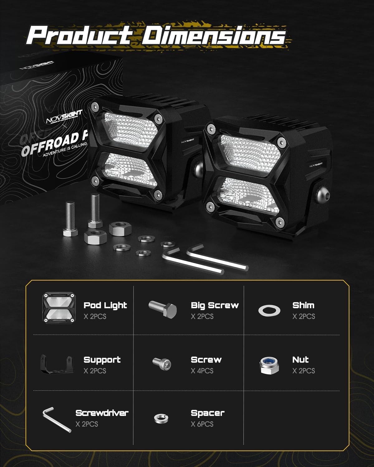 NOVSIGHT 3 Inch LED Pod Lights - 80W 10800LM LED Off Road Lights LED Pods Light Flood Light - IP68 Waterproof LED Cube Lights Work Lights for Truck Jeep Boat Motorcycle SUV ATV UTV, 2 Pcs