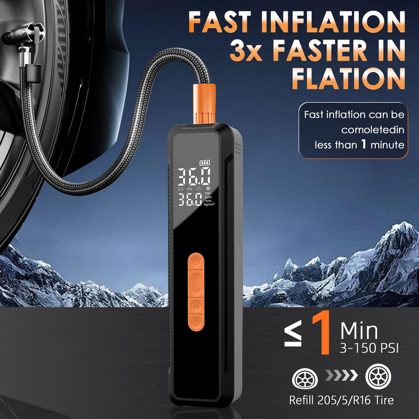 Tire Inflator Portable Air Compressor 150 PSI, Universal Electric Air Pump for Car Tires, Auto Bike Tire Pump with Digital Pressure Gauge Emergency LED Light Automatic Shut Off for Car Bicycle