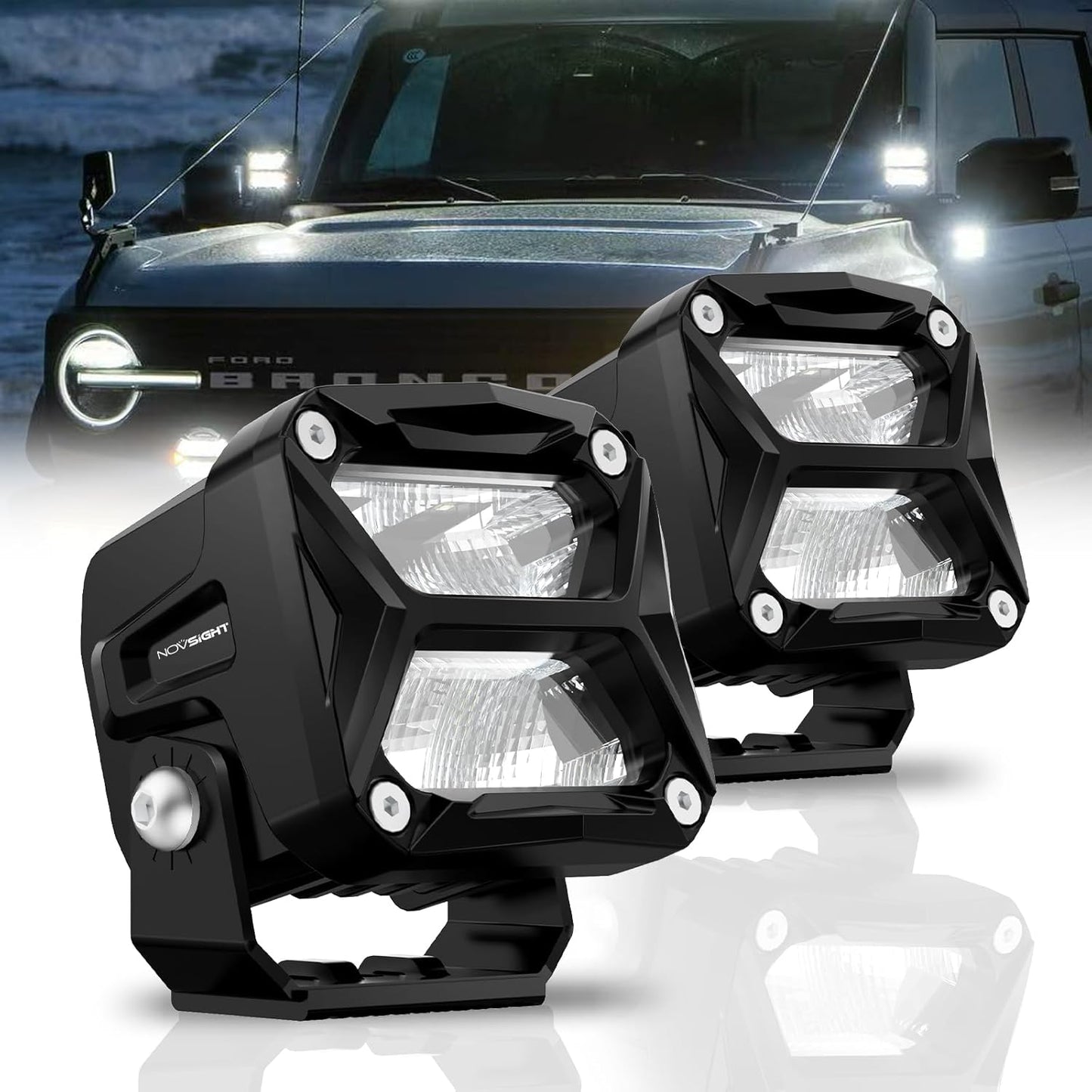 NOVSIGHT 3 Inch LED Pod Lights - 80W 10800LM LED Off Road Lights LED Pods Light Flood Light - IP68 Waterproof LED Cube Lights Work Lights for Truck Jeep Boat Motorcycle SUV ATV UTV, 2 Pcs