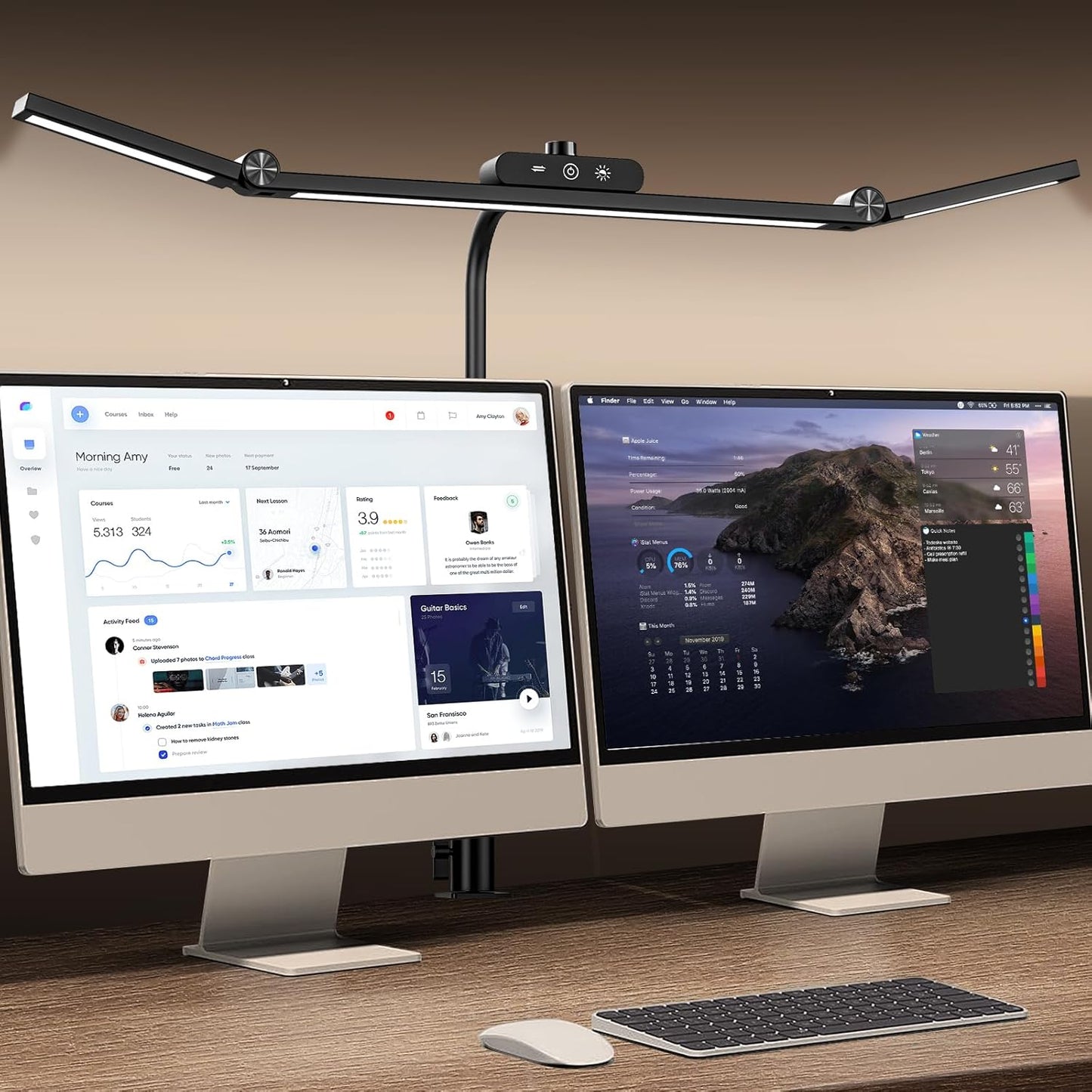 LED Desk Lamp with Clamp, 24W Architect Light, Auto-Dimming, Stepless Brightness Control, Atmosphere Lighting for Home Office