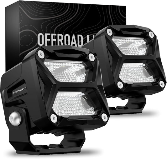 NOVSIGHT 3 Inch LED Pod Lights - 80W 10800LM LED Off Road Lights LED Pods Light Flood Light - IP68 Waterproof LED Cube Lights Work Lights for Truck Jeep Boat Motorcycle SUV ATV UTV, 2 Pcs
