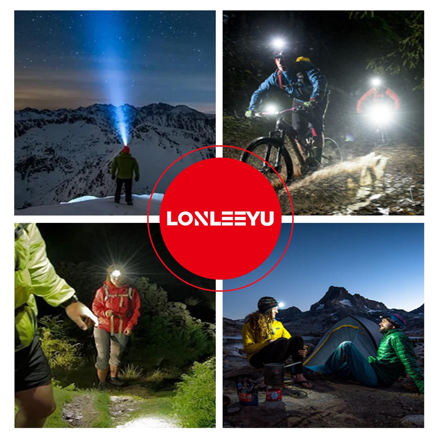 LONLEEYU Rechargeable Headlights, LED Headlight Flashlight with Motion Sensor, Adjustable Headband IPX4 Waterproof, 6 Lighting Modes Suitable for Outdoor, Running, Camping and Night Fishing