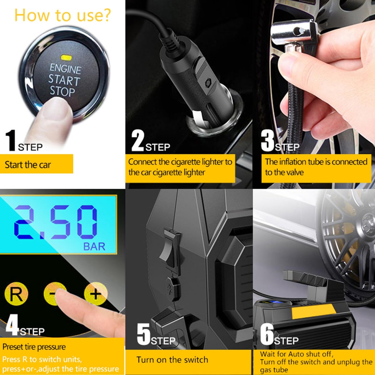 LONLEEYU Tire Inflator, Portable Air Compressor Air Pump for Car Tires, 8001