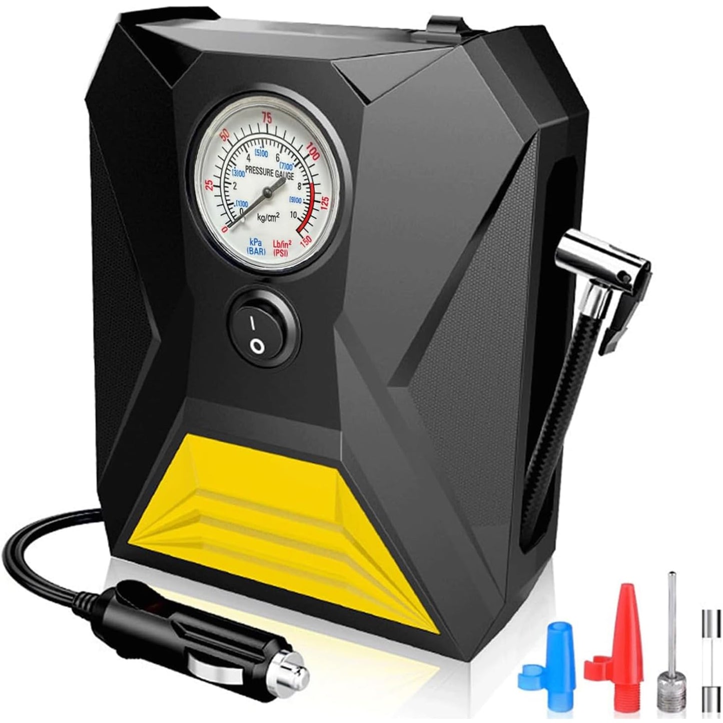 LONLEEYU Tire Inflator Air Compressor, 12V DC Portable Air Pump with Pointer Pressure Gauge and Emergency LED Light for Car Tires, Up to 150PSI for Bicycle Balloons