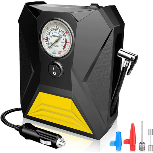 LONLEEYU Tire Inflator Air Compressor, 12V DC Portable Air Pump with Pointer Pressure Gauge and Emergency LED Light for Car Tires, Up to 150PSI for Bicycle Balloons