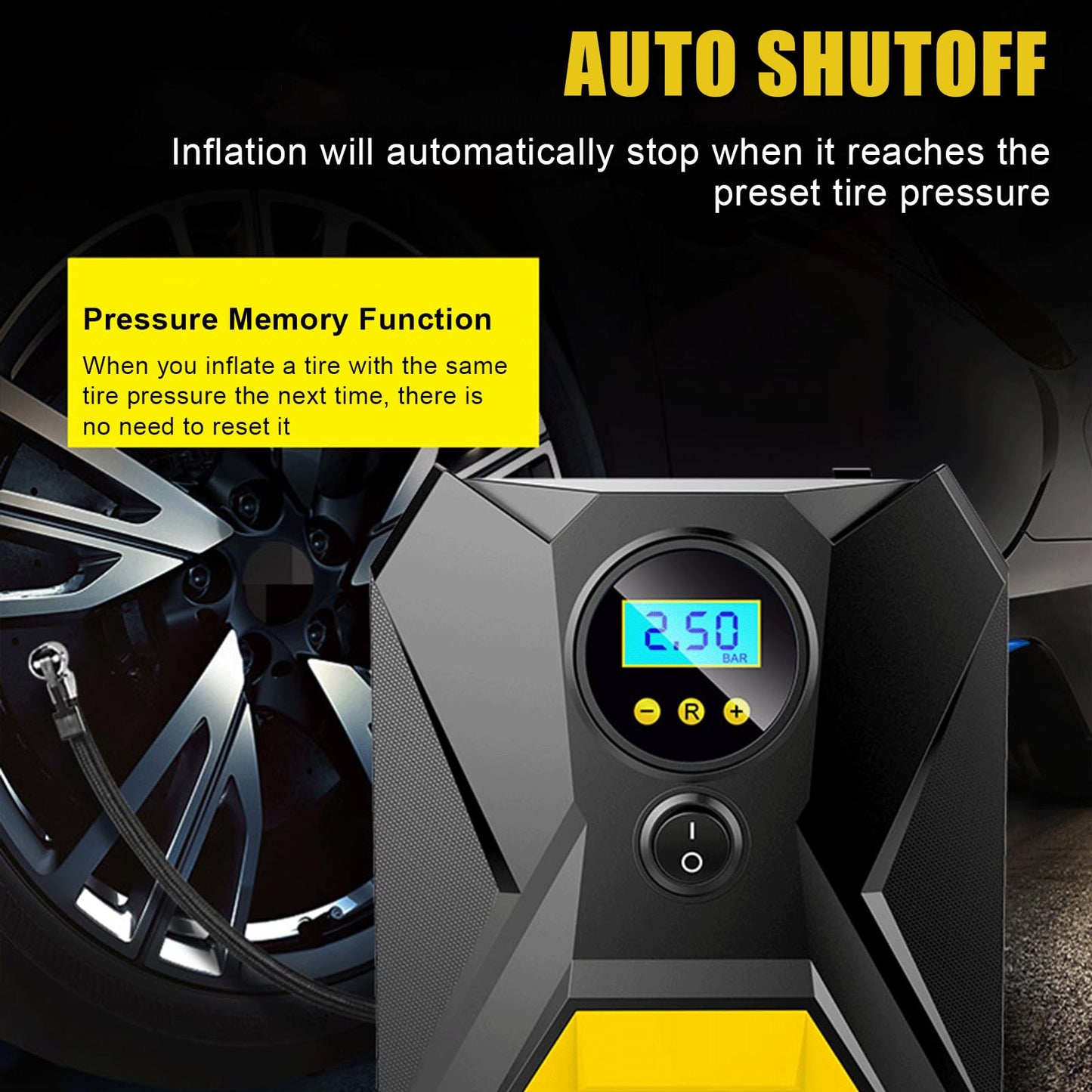 LONLEEYU Tire Inflator Air Compressor, 12V DC Portable Air Pump with Digital Pressure Gauge and Emergency LED Light for Car Tires, Up to 150PSI for Bicycle, Balloons