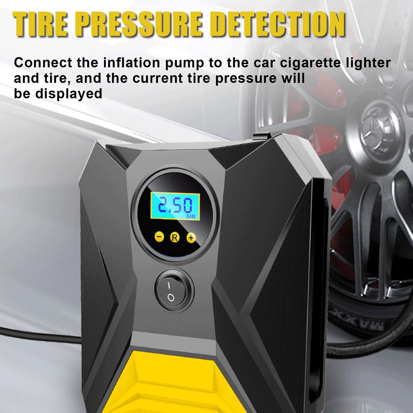 LONLEEYU Tire Inflator Air Compressor, 12V DC Portable Air Pump with Digital Pressure Gauge and Emergency LED Light for Car Tires, Up to 150PSI for Bicycle, Balloons