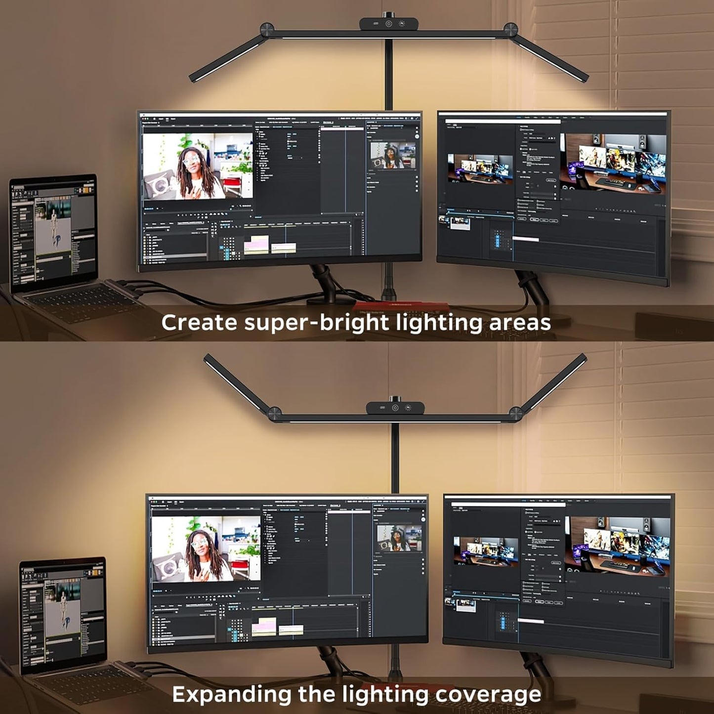 LED Desk Lamp with Clamp, 24W Architect Light, Auto-Dimming, Stepless Brightness Control, Atmosphere Lighting for Home Office