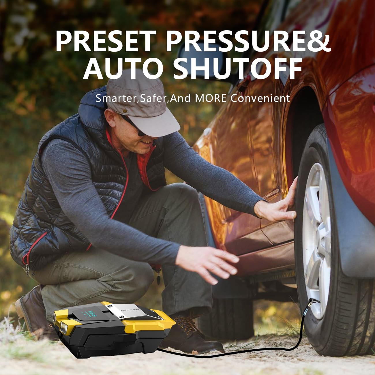 Tire Inflator Portable Air Compressor 150 PSI, 12V Electric Air Pump for Car Tires, Auto Bike Tire Pump with Digital Pressure Gauge Emergency LED Light Automatic Shut Off for Car Bicycle Balloons