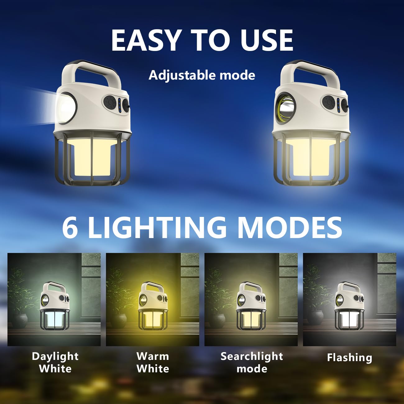 LED Camping Lantern Rechargeable, Portable LED Battery Powered Camping Light, Waterproof Tent Light with 6 Light Modes, 2400mAh Power Bank Lantern Flashlight for Hiking, Hurricane Emergency