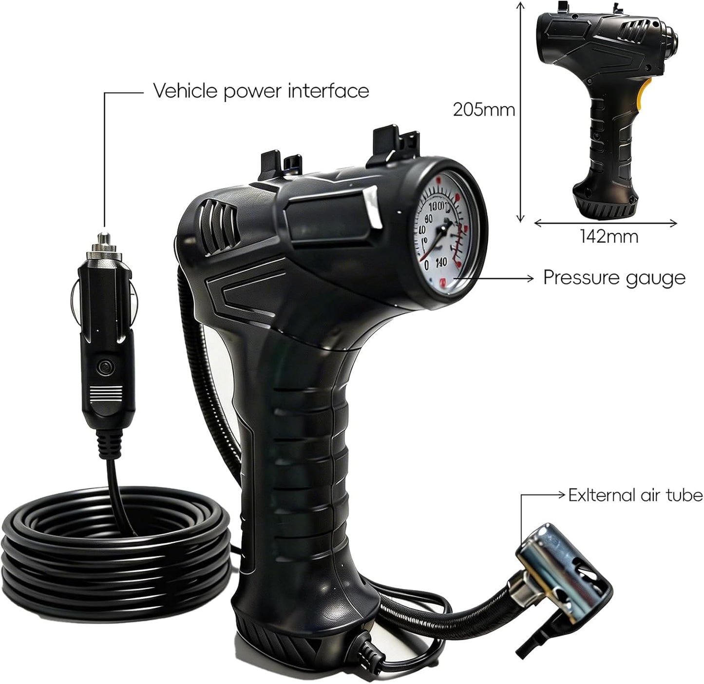 150 PSI Handheld Air Pump, Portable 12V Car Analog Tire Inflator with LED Light