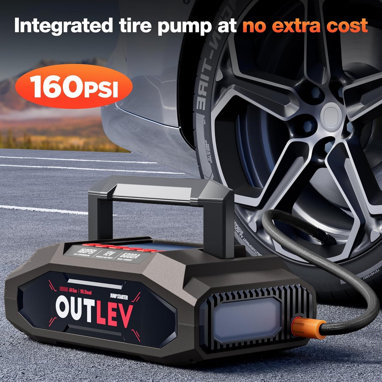 Car Battery Jump Starter with Air Compressor for All Gas & 10.0L Diesel Engines