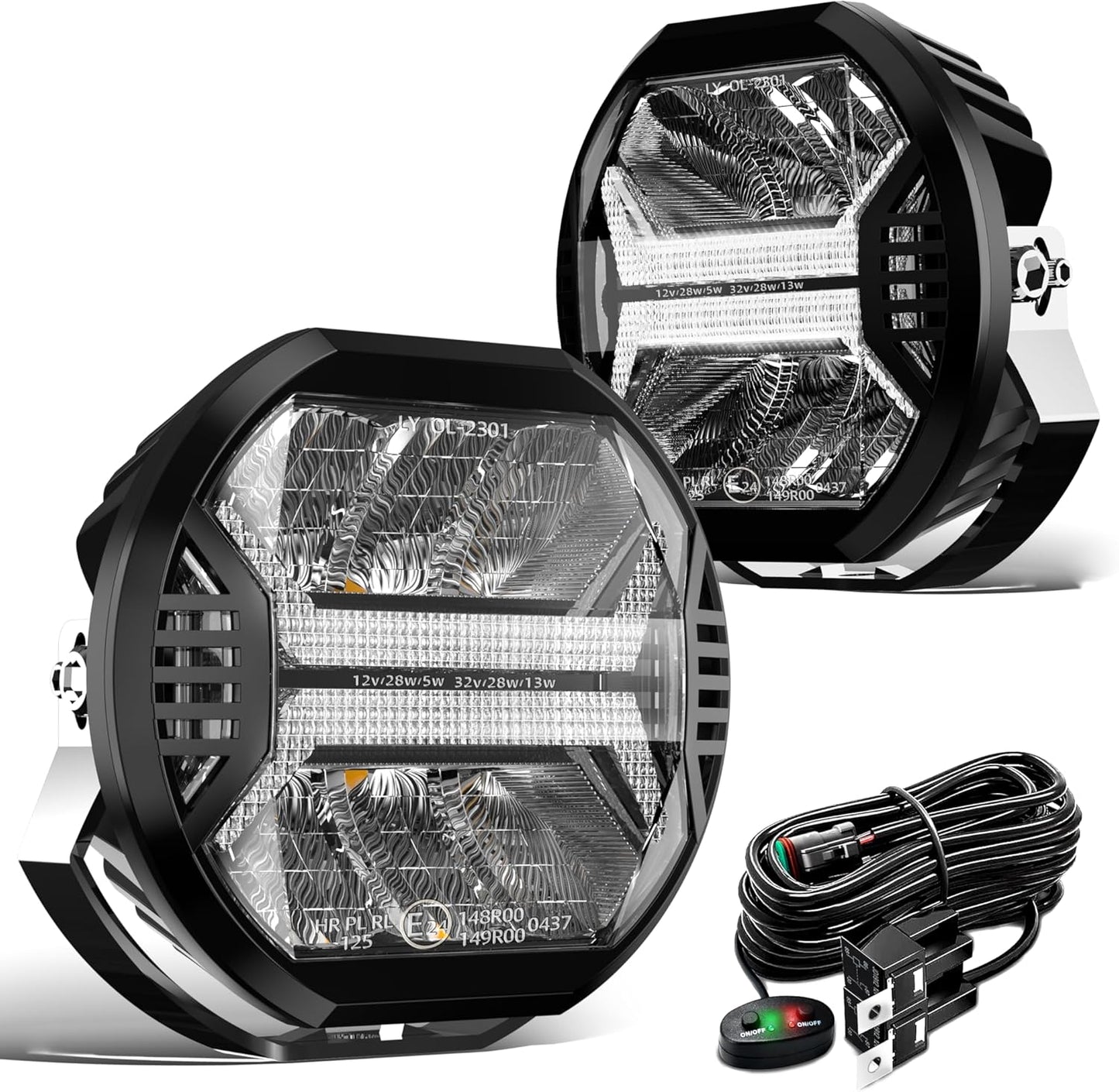 SPL Amber Led Pods Offroad Driving Lights Cube, 5.7In 12000LM, 5-3/4" Led Off Road Lights with Amber X Letter DRL Design, LED Spot Lights for Trucks Jeep Bumper UTV ATV, 2PCS(Wiring Harness Included)