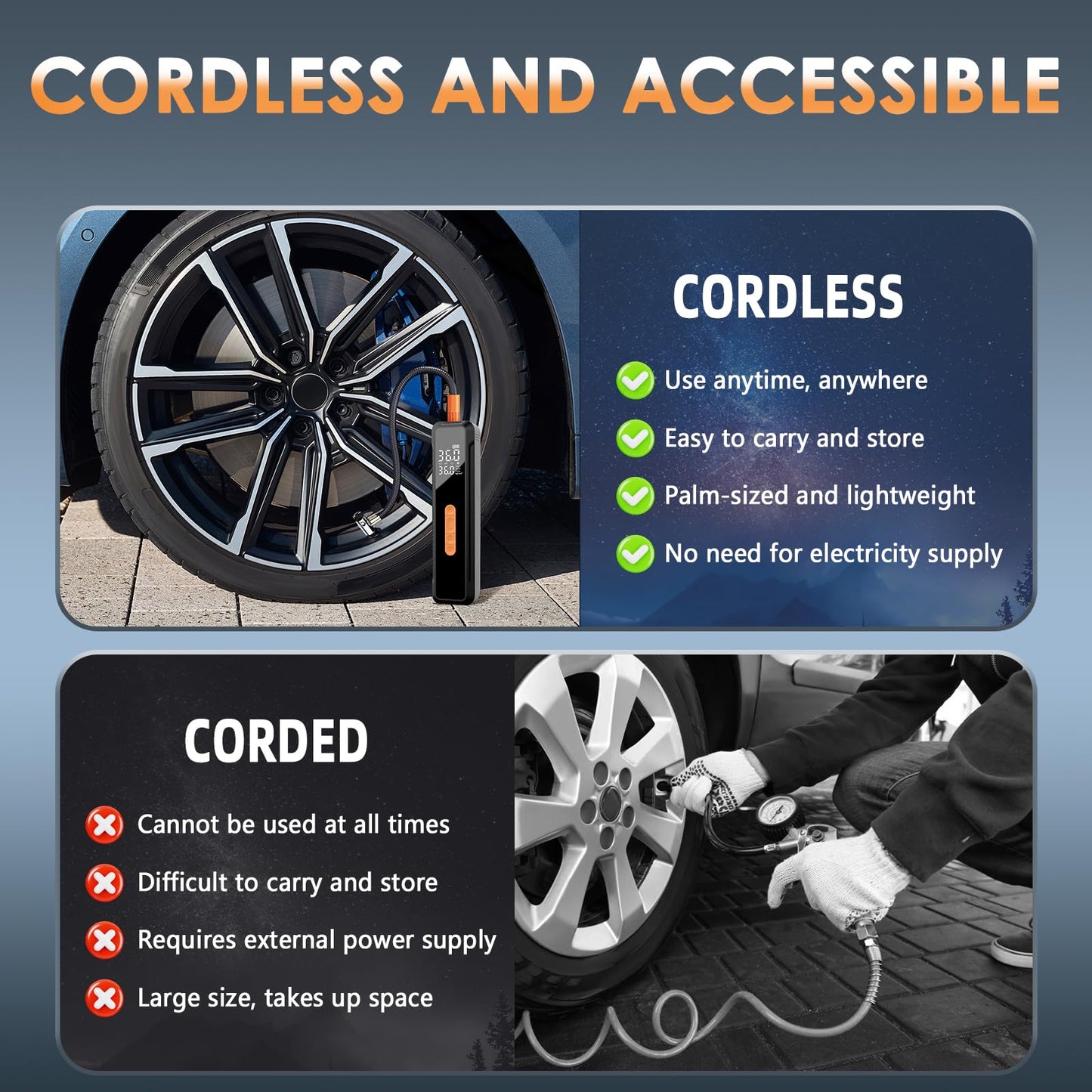 Tire Inflator Portable Air Compressor 150 PSI, Universal Electric Air Pump for Car Tires, Auto Bike Tire Pump with Digital Pressure Gauge Emergency LED Light Automatic Shut Off for Car Bicycle