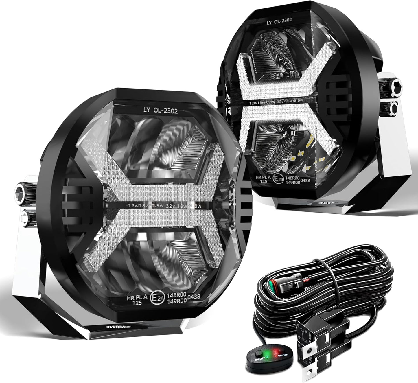 SPL Amber Led Pods Offroad Driving Lights Cube, 5.7In 12000LM, 5-3/4" Led Off Road Lights with Amber X Letter DRL Design, LED Spot Lights for Trucks Jeep Bumper UTV ATV, 2PCS(Wiring Harness Included)