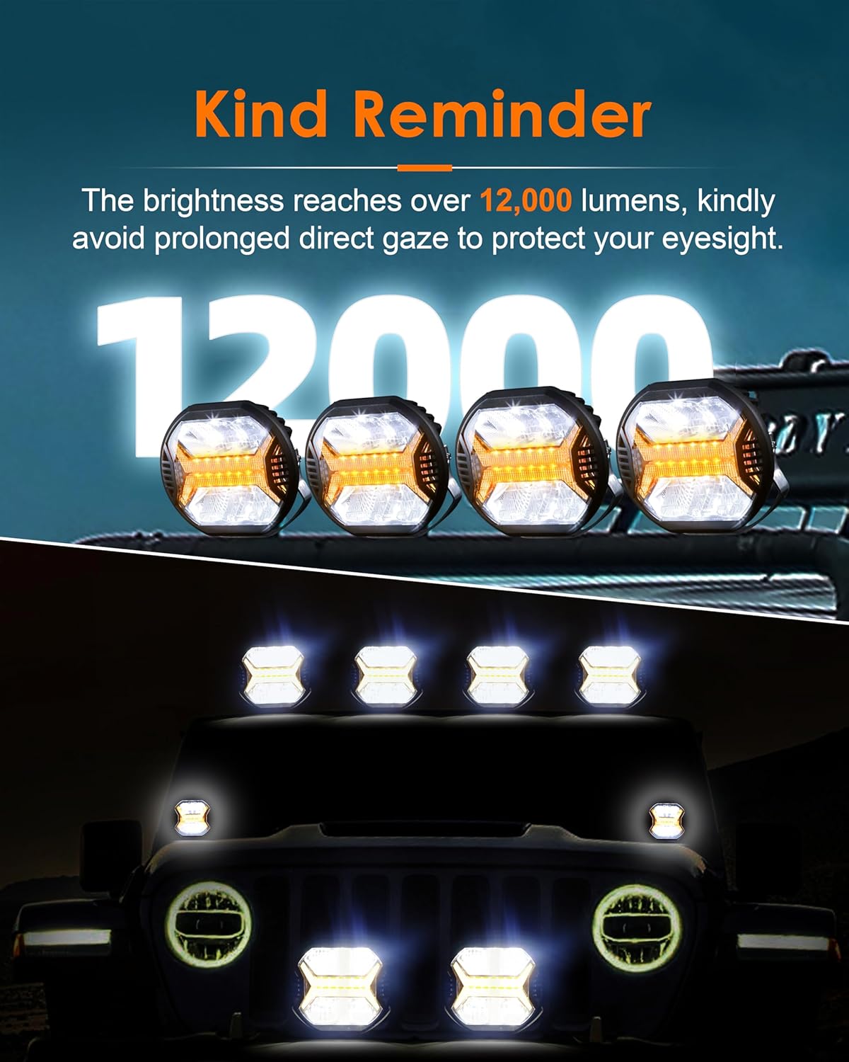 SPL Amber Led Pods Offroad Driving Lights Cube, 5.7In 12000LM, 5-3/4" Led Off Road Lights with Amber X Letter DRL Design, LED Spot Lights for Trucks Jeep Bumper UTV ATV, 2PCS(Wiring Harness Included)