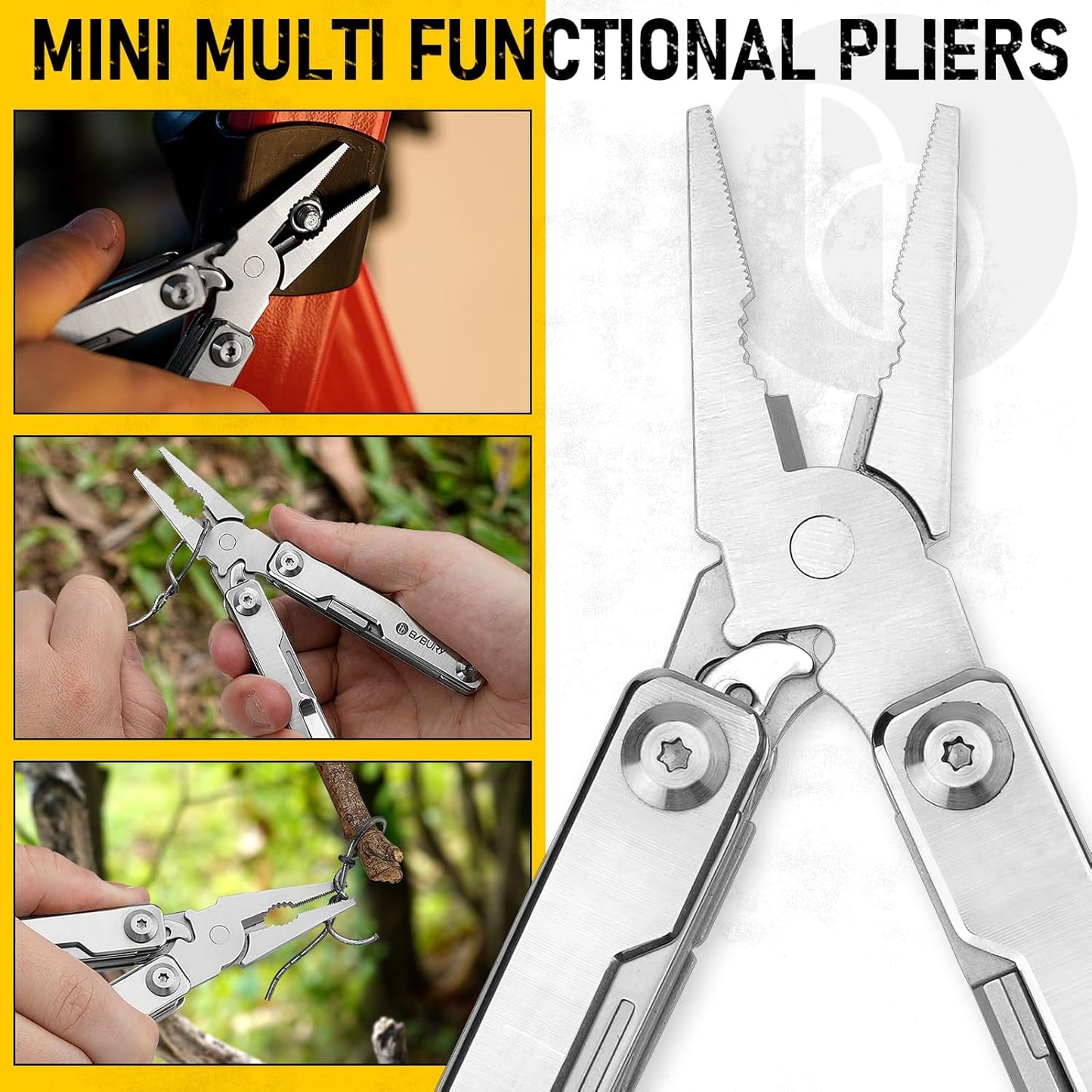 BIBURY Outdoor Mini Multitool Pliers BI2051A, Mini Pocket Pliers with Window Breaker, Seat Belt Cutter, Bottle Opener for Outdoor Survival, EDC Multi Tool with Pocket Clip, Gifts for Men & Women