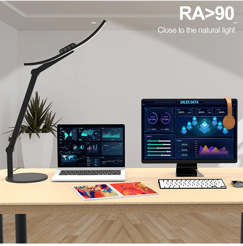 Curved LED Desk Lamp with Round Base Architect Desk Light Flexible Table Bedside Lamp for Reading Study