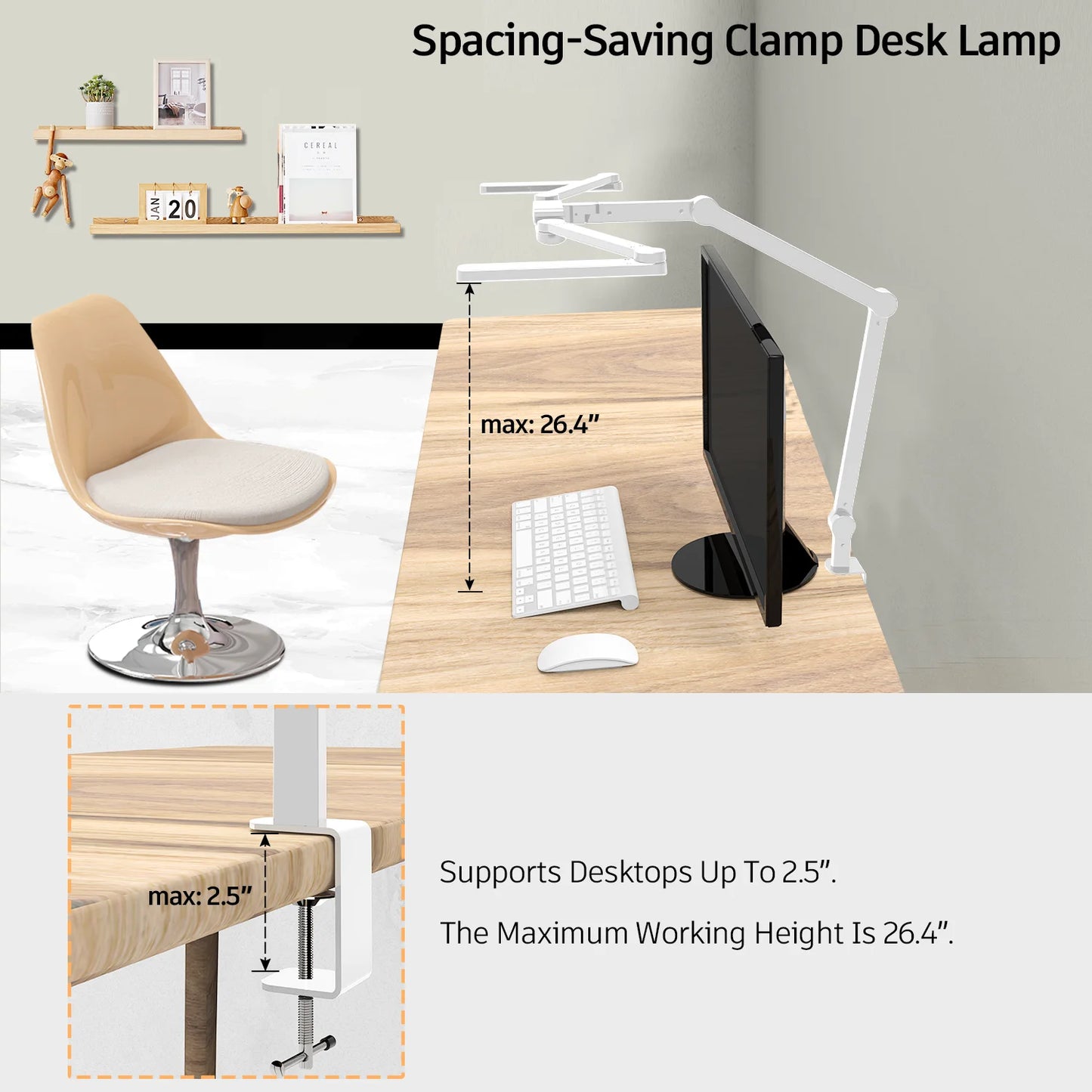 LED Desk Lamp with Clamp, Wireless Remote Control Dimming Stepless Architect Desk Lamps for Home Office, Bedside Lamp Cute