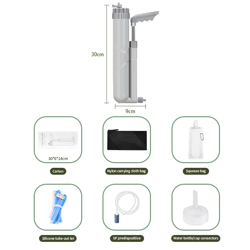 Filterwell 0.01 Micron Uf Membrane Emergency Personal Camping Portable Water Purifier Hand Pump Outdoor Water Filter