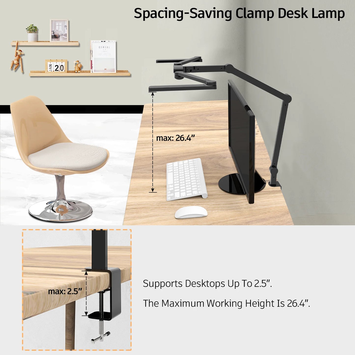 LED Desk Lamp with Clip,Office Desk Lamp,4 Color Temperatures and 5 Brightness Level Desk Light Study Lamp Metal