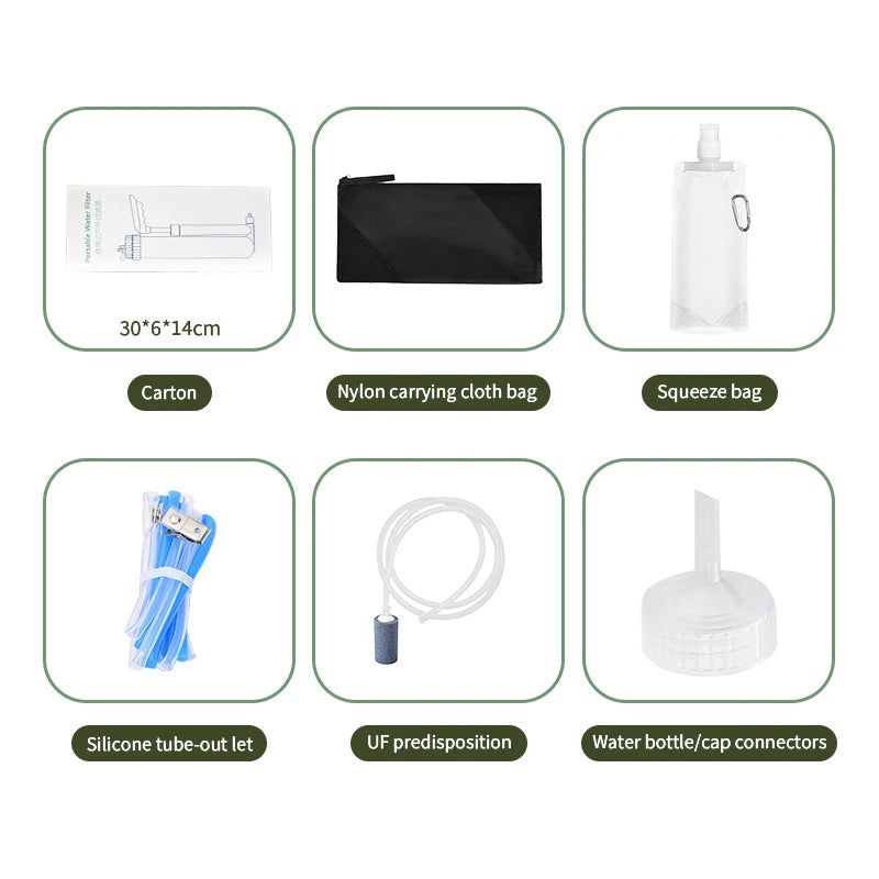 Filterwell Ultra Filtration Hollow Fiber Membrane Outdoor Portable Water Purifier Pump Hiking Travel Survival Gear