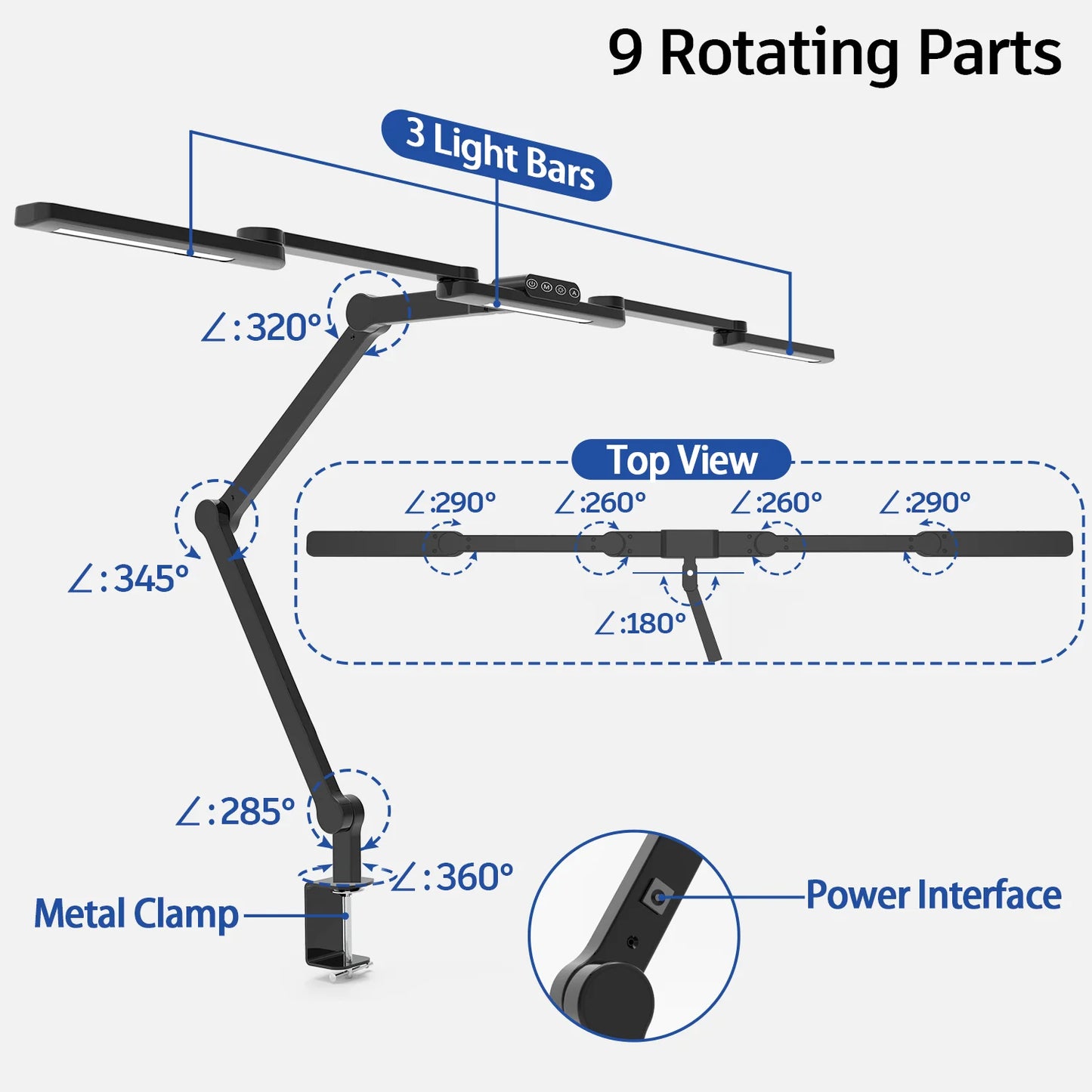 Adjustable Foldable Desk Lamp for Home Office - Double Swing Arm Bright LED Desk Light Reading Lamp with Clip