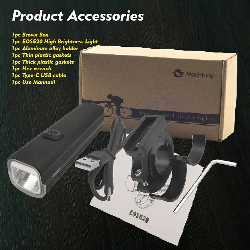 Machfally EOS520 Rainproof Usb Rechargeable Safety Waterproof Ipx6 Warning Bicycle Front Light